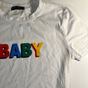 SHEIN White Cropped Crewneck T-shirt Top “BABY”
